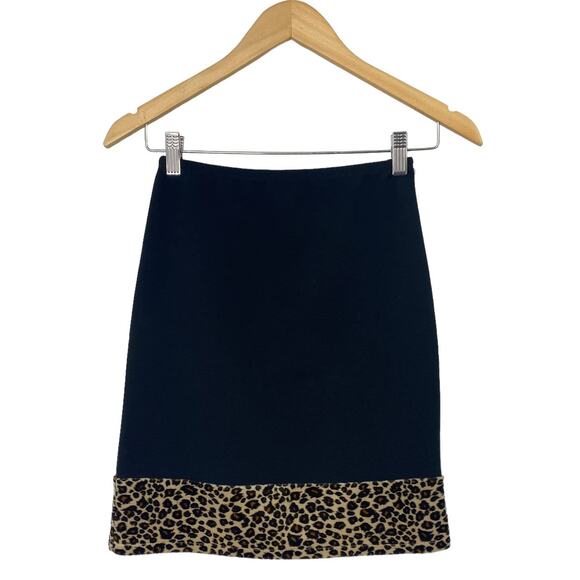 Vintage Dresses & Skirts - Vintage 90s Mini Skirt California Concepts Black Faux Fur Leopard Trim XS